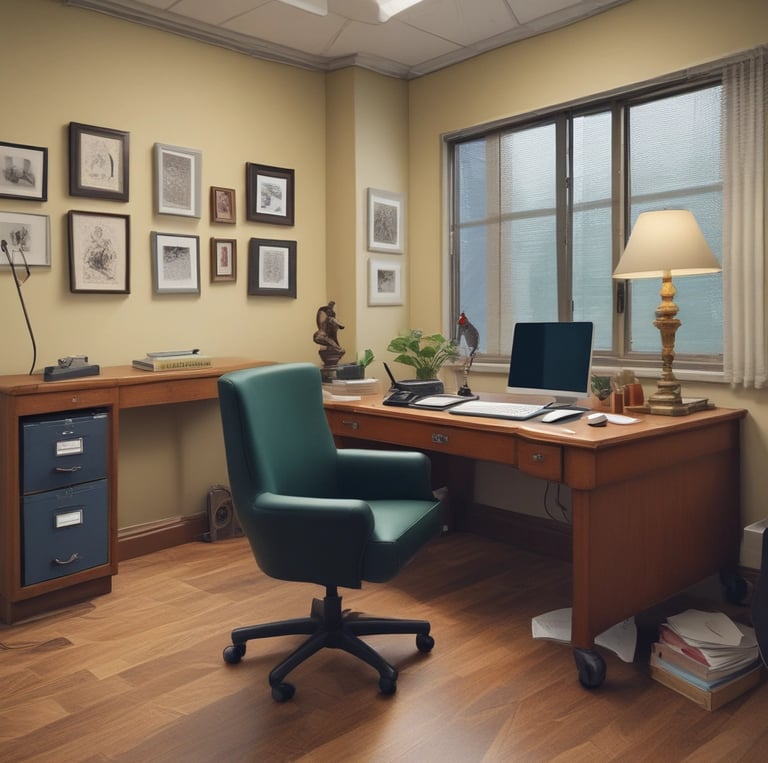 A serene and calming therapy room with blue tones.