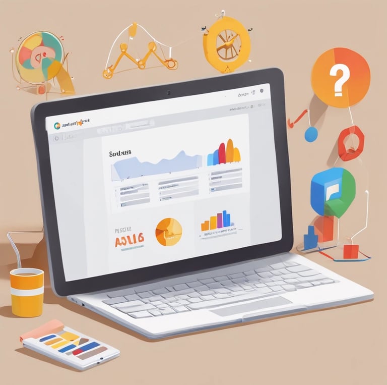 A MacBook Air displaying a webpage about Facebook ads is on a wooden desk. Next to the laptop is a white mouse, a red pencil, a glass filled with yellow plastic stirrers, and a black camera.