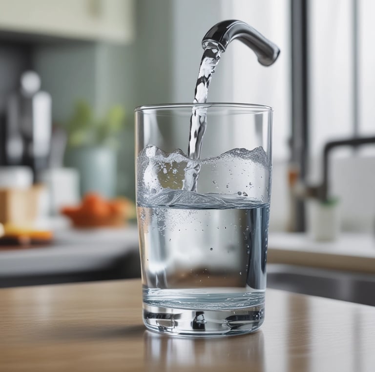 A laboratory setup with a water purification system. The equipment includes a large white reservoir tank and a smaller device with a digital display screen, both labeled with 'Rephile'. There are shelves and power sockets in the background, and various other lab apparatus visible on a counter.