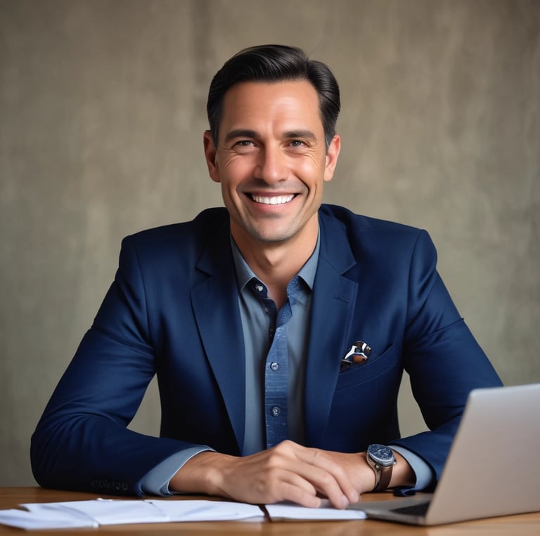 Professional advisor consulting with clients over a laptop in a bright Málaga office.