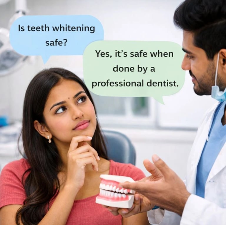 Dentist explaining teeth whitening safety to a patient