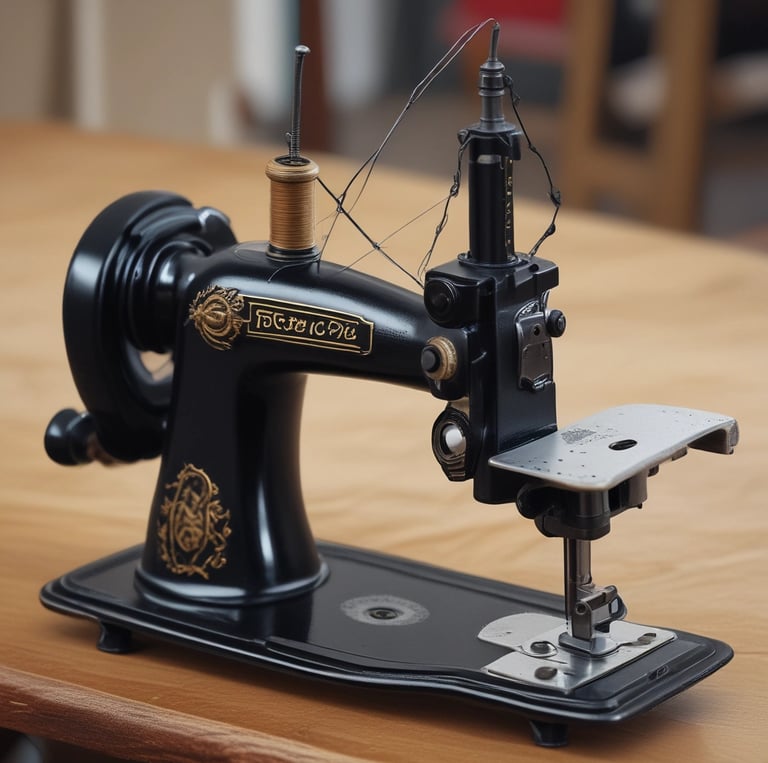 A vintage sewing machine in a well-lit workshop, symbolizing craftsmanship and tradition.