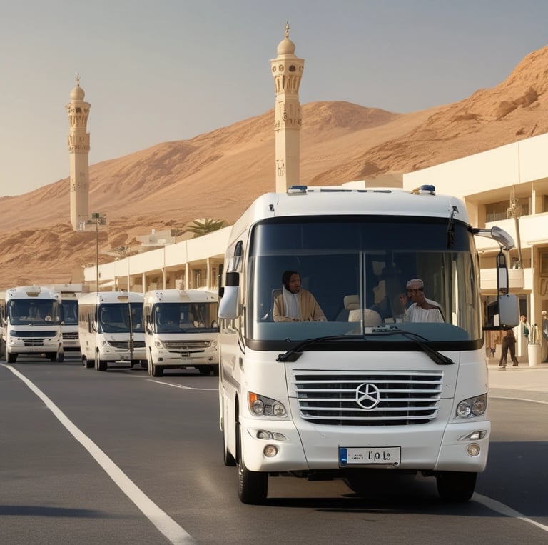 A comfortable vehicle ready for transporting pilgrims.