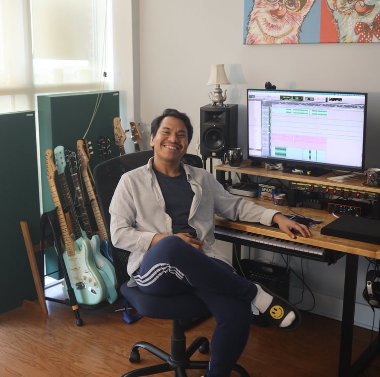 New Jersey Music Producer and Audio Engineer Dylan Schroth in his Home Studio