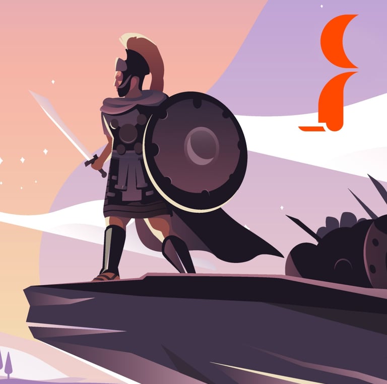Return on Ideas art. A roman soldier leading his legion into battle.