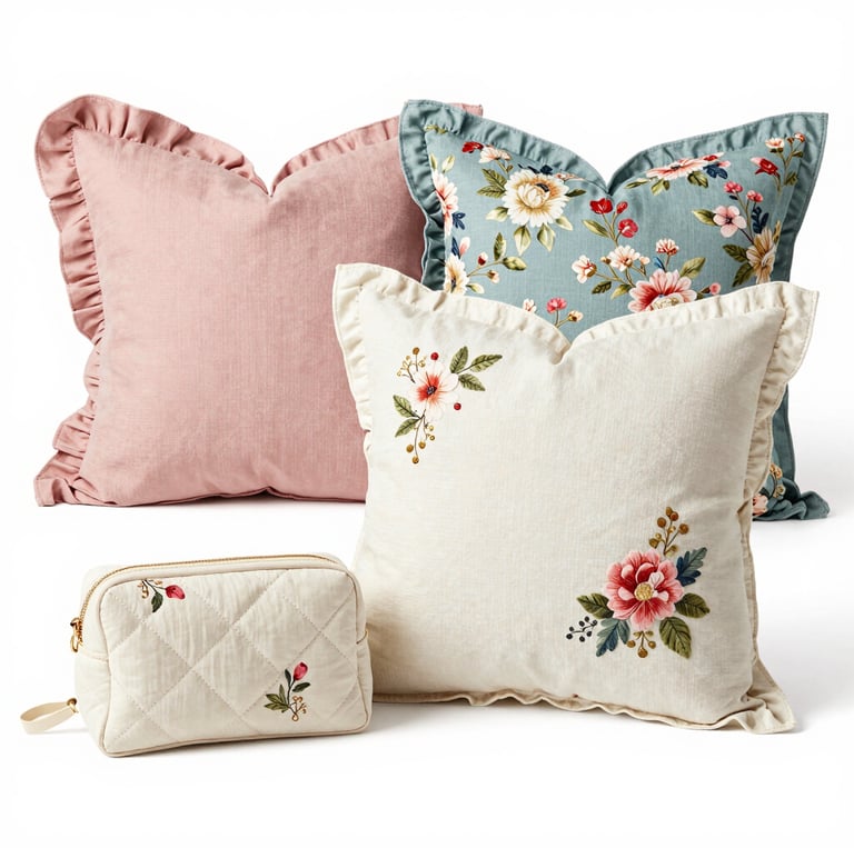 Close-up of hands carefully sewing a soft, colorful fabric with a vintage needle.