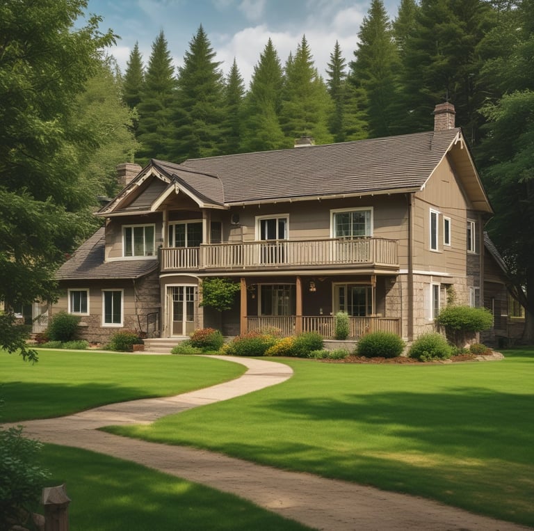A home inspector examining the exterior of a cozy Edmonton area house on a beautiful clear day.