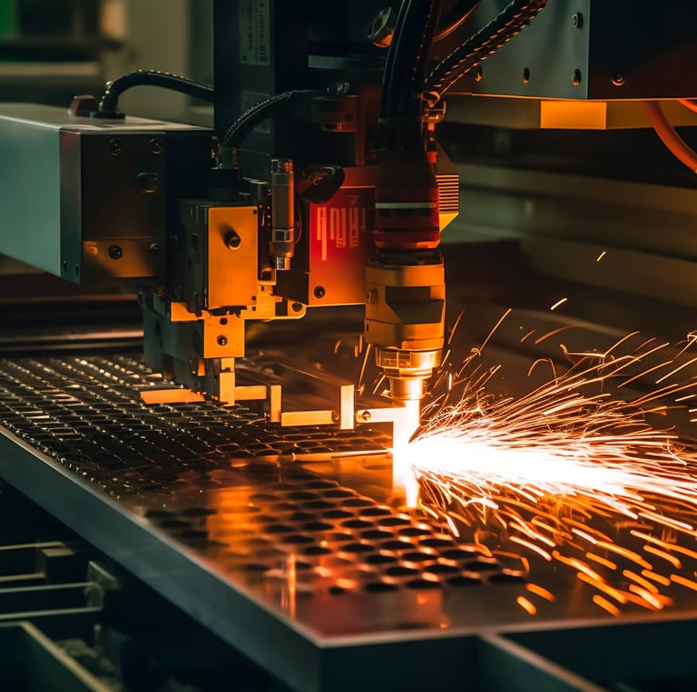 Industrial CNC laser cutting machine showcasing metal fabrication process