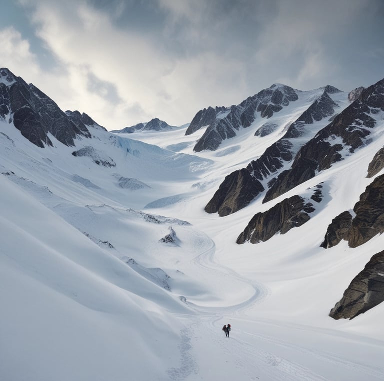 Snow-covered alpine village in Stubaital with skiers enjoying the slopes under a clear blue sky.