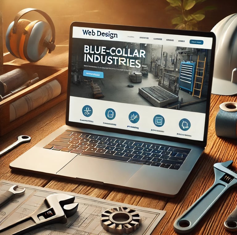 A laptop computer screen displaying blue-collar web sites our company makes.