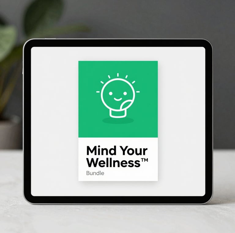 A serene workspace with a cozy cup of tea, an open wellness ebook, and soft natural light streaming in.