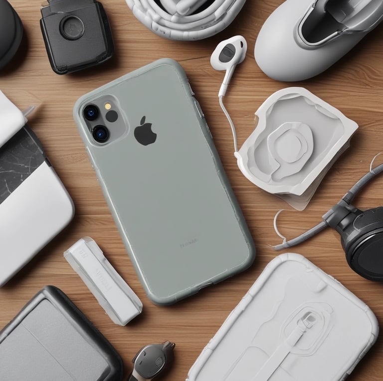 Photo of a sleek smartphone with stylish Unyko accessories displayed on a wooden table.