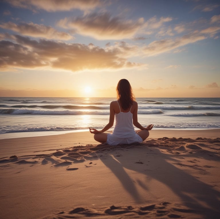 A person lies down with eyes closed, while another person places hands gently on their forehead. The background is softly lit with a warm, orange glow, creating a calming atmosphere.