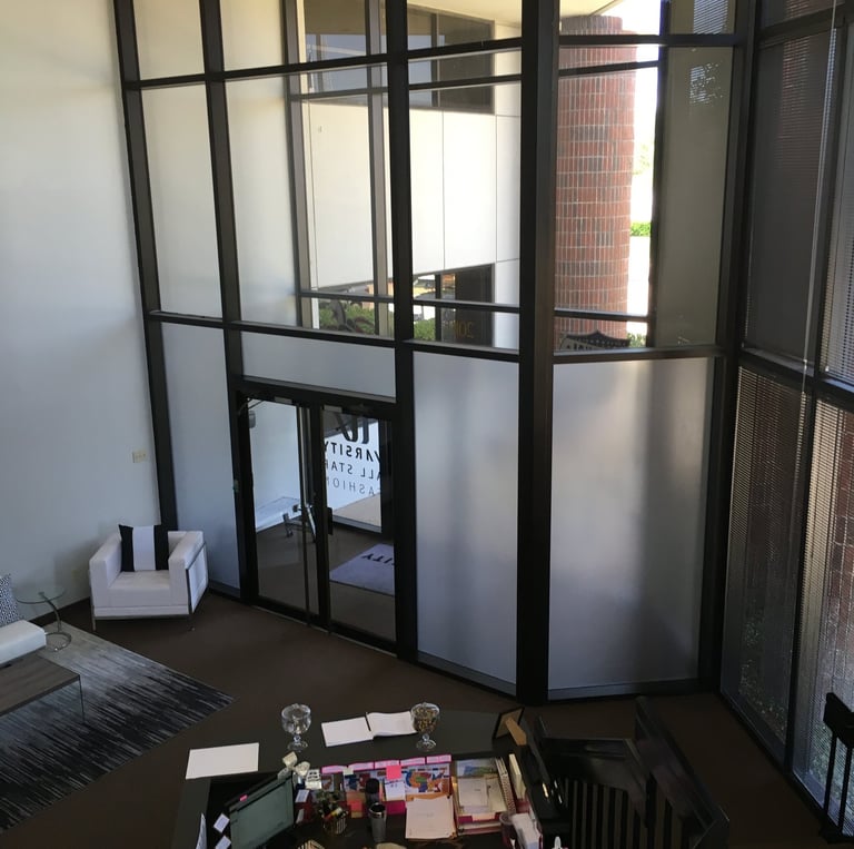 business foyer with frosted window folm applied