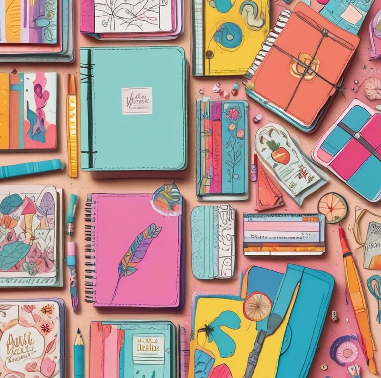 A cozy workspace with an open journal, colorful pens, and soft natural light.