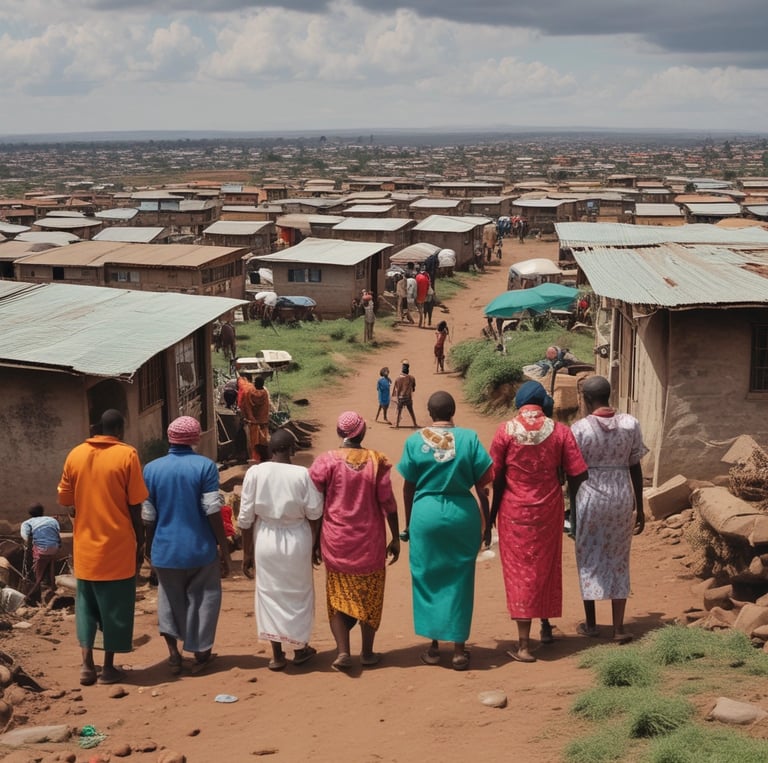 A vibrant community gathering where diverse individuals share stories and smiles under a bright blue sky.