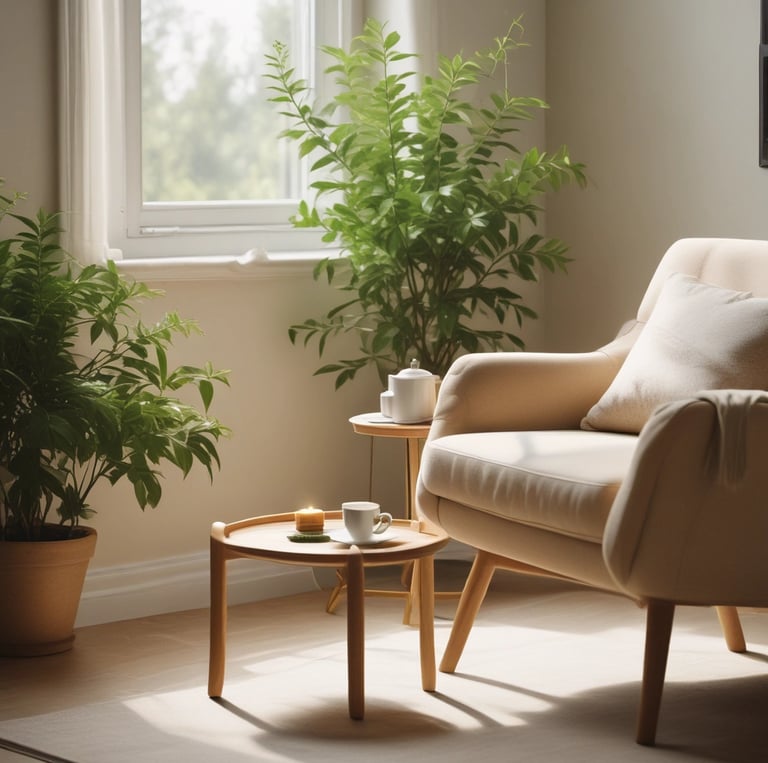 A welcoming therapy space with soft lighting and comfortable seating.