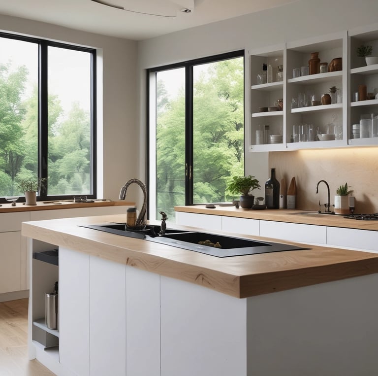 Cozy, well-organized living room with natural wood accents and soft lighting.
