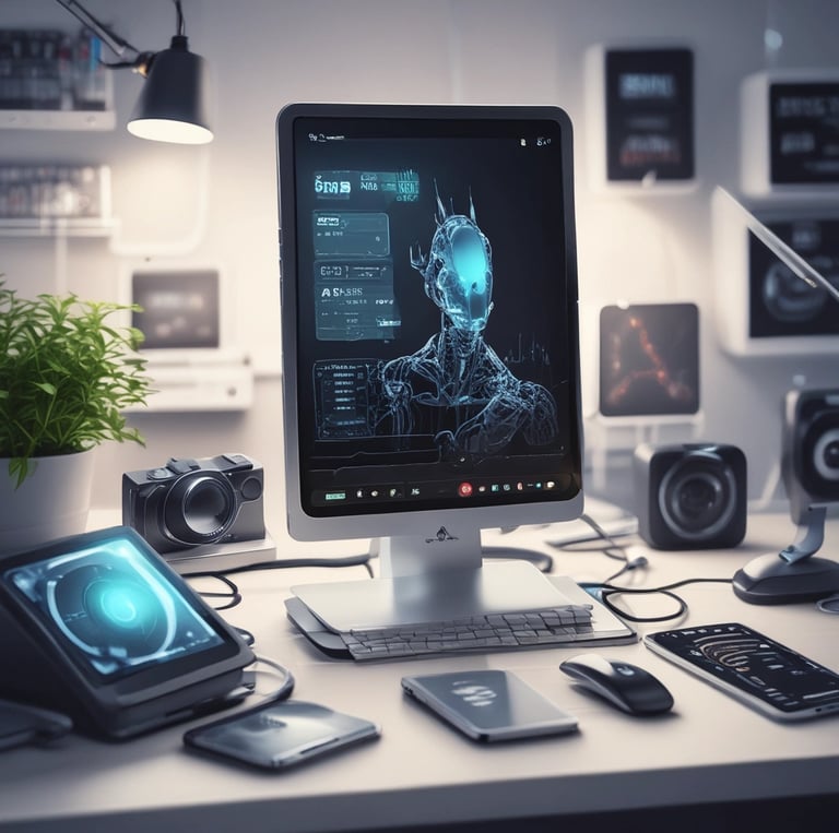 A sleek, modern warehouse filled with organized shelves of electronic components under bright industrial lighting.