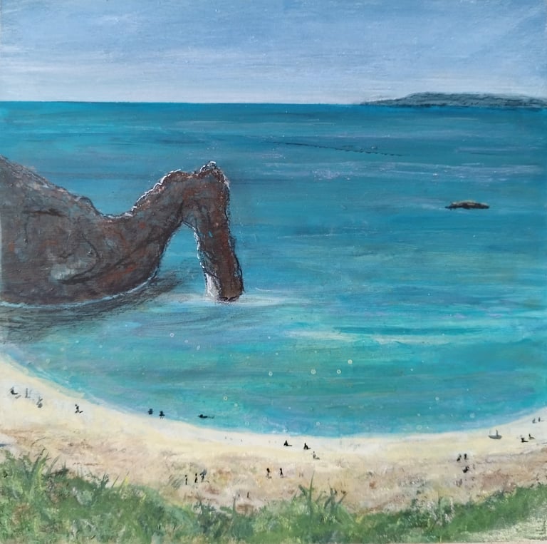 The lapping of the waves at Durdle Door, 20 x 20 cm, acrylic on wooden panel, £50