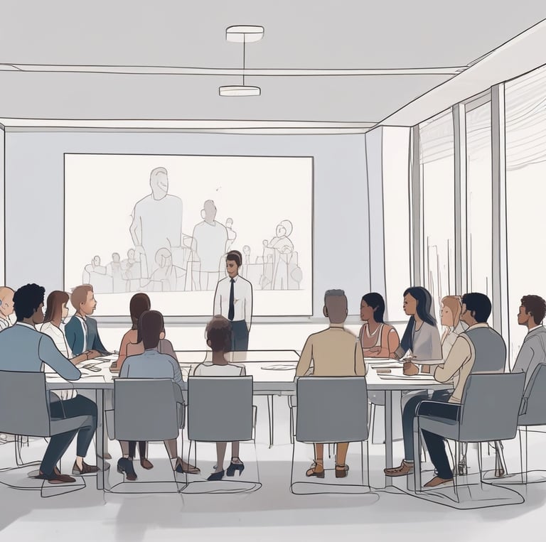 A professional consultant analyzing workplace ergonomics with a clipboard in a modern office.