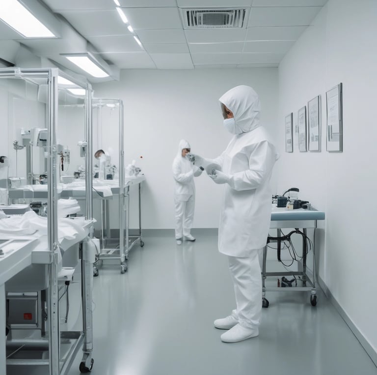 Technician carefully inspecting a sputtering system control panel in a bright, organized workshop.