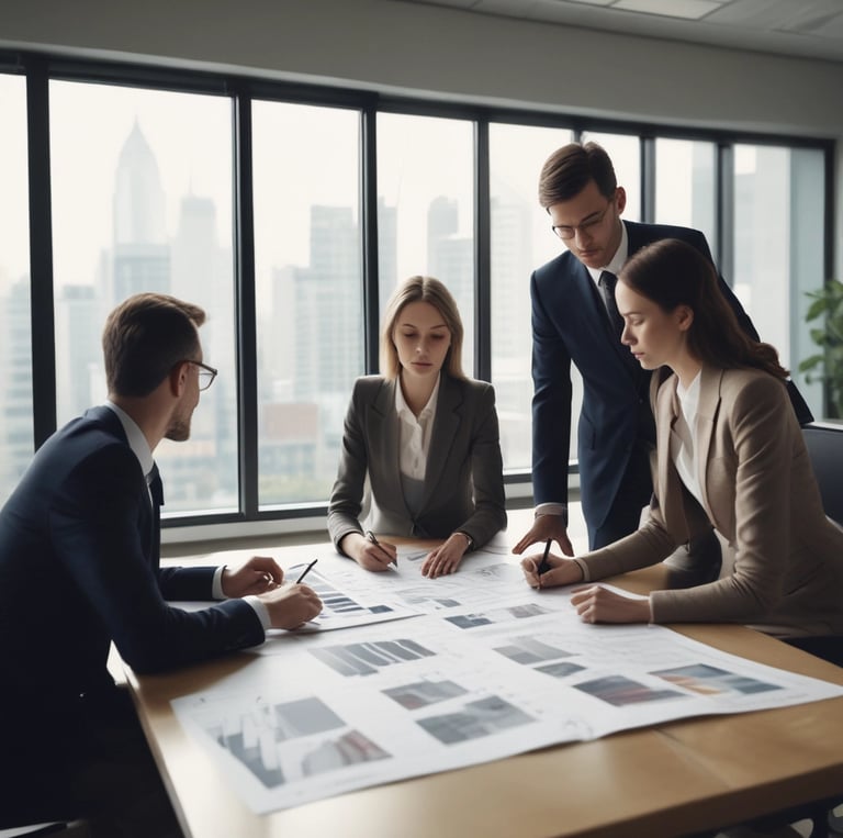 A professional advisor warmly consulting with a family and a businessperson, all projecting trust and security.