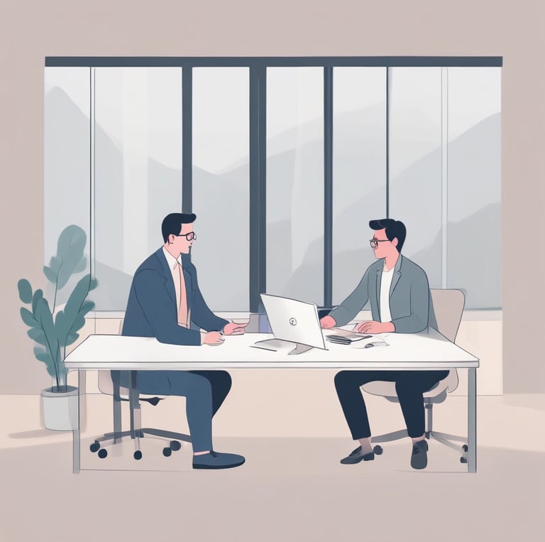 A professional team collaborating around a laptop in a cozy office setting.