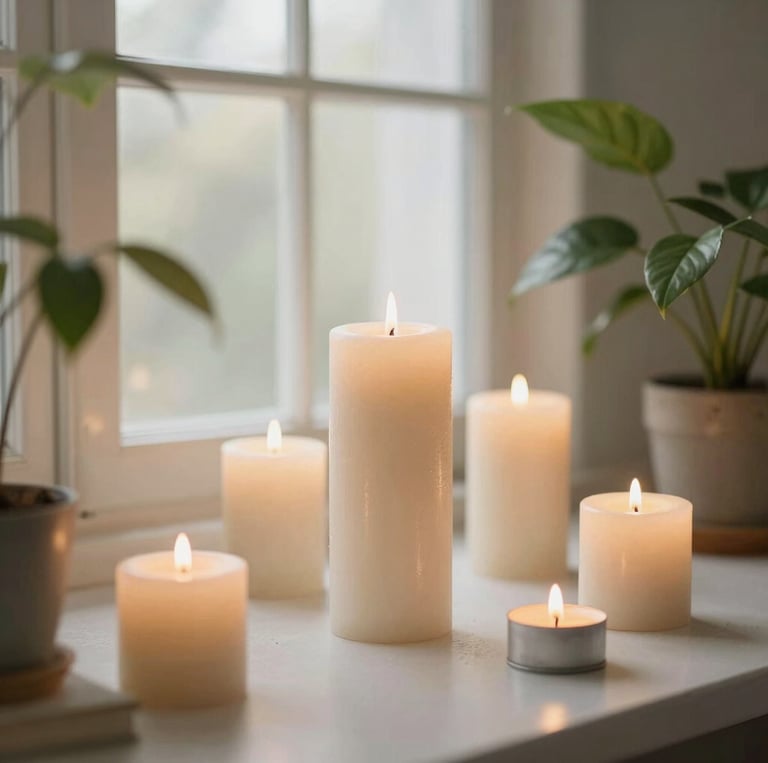 A serene sunlit room with soft cushions and plants, inviting relaxation and calm.
