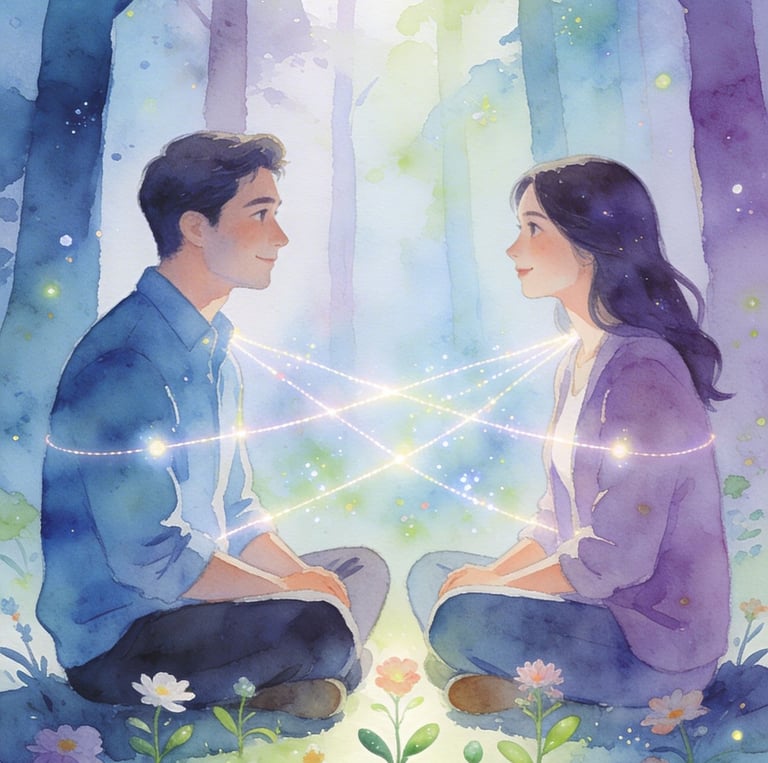 « Illustration douce d’un homme et d’une femme en connexion harmonieuse, symbolisant relation saine