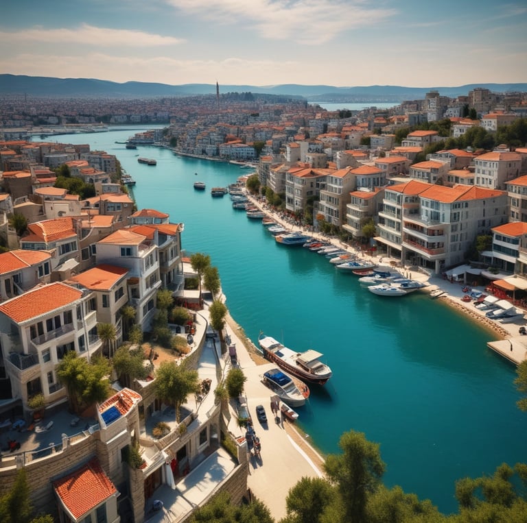 A friendly real estate advisor discussing property options with an international couple in a bright office.