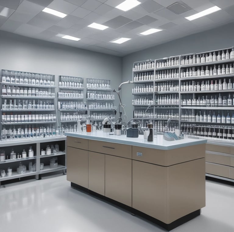 Close-up of a scientist carefully inspecting peptide samples in a sterile lab environment.