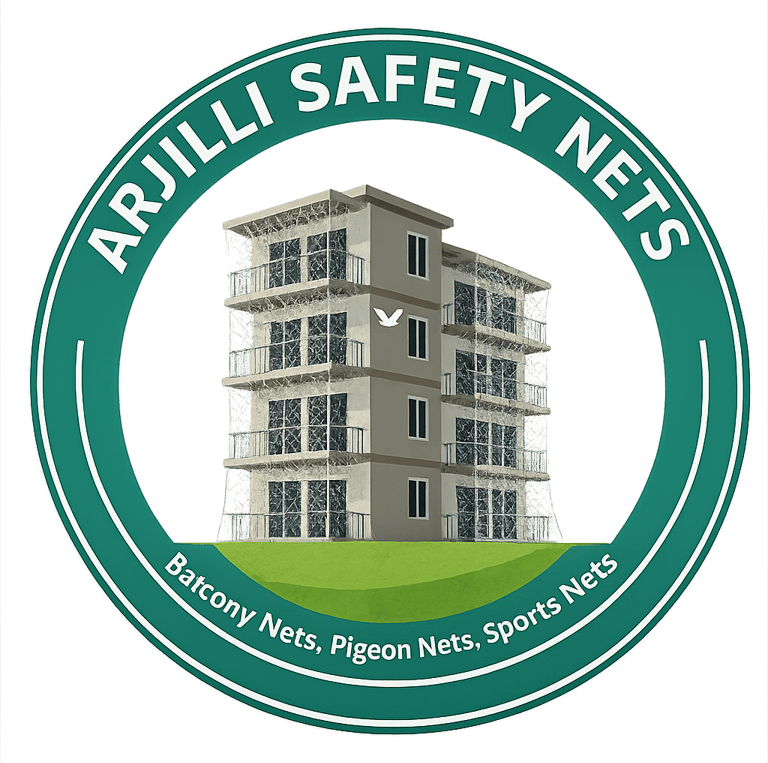 Technicians carefully installing a durable safety net on a construction site in Mumbai under a clear