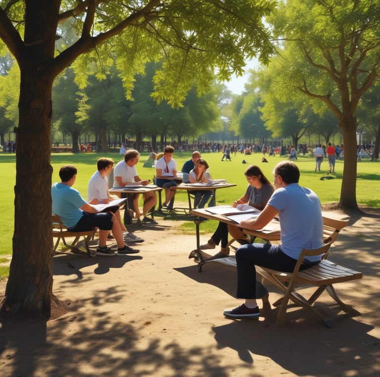 A serene classroom setting with students engaged in a discussion about animal ethics and philosophy.