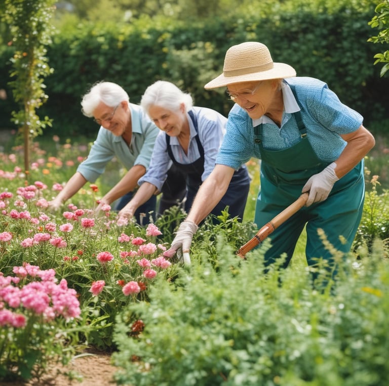 A warm scene showing a senior and a volunteer happily working together in a cozy home setting.