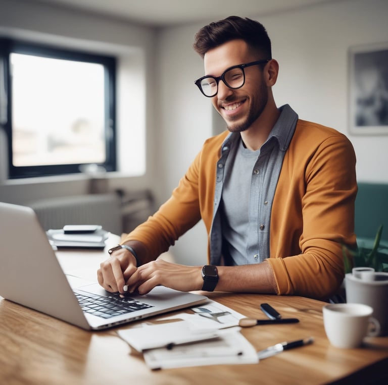 A friendly financial advisor discussing options with a smiling client in a cozy office.