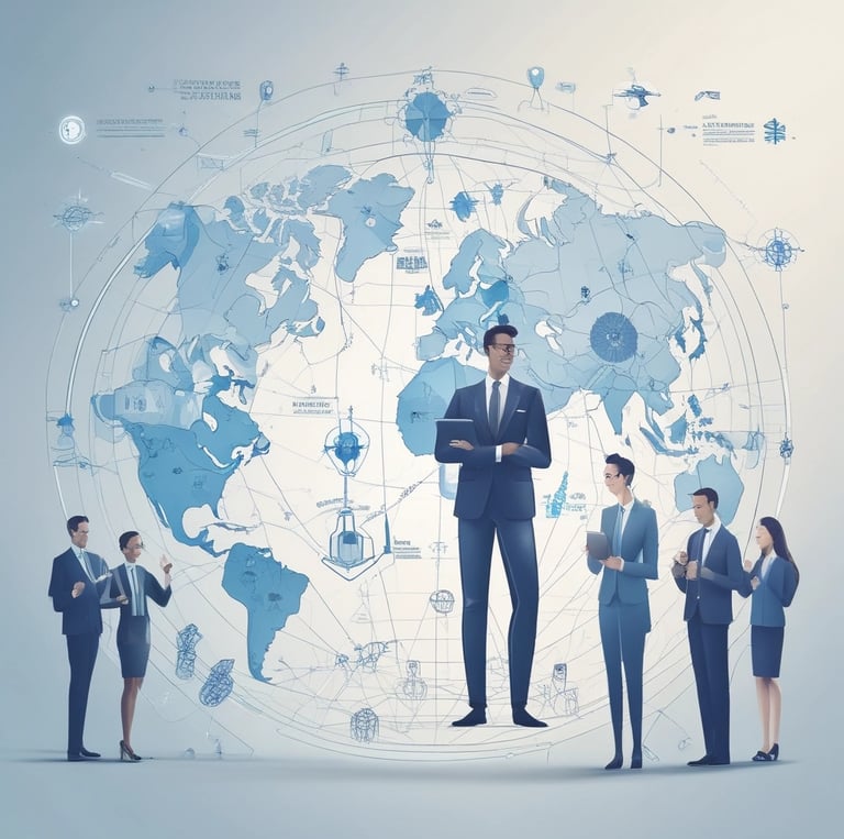 A diverse group of entrepreneurs and investors collaborating in a modern office space with Australian city skyline visible through large windows.