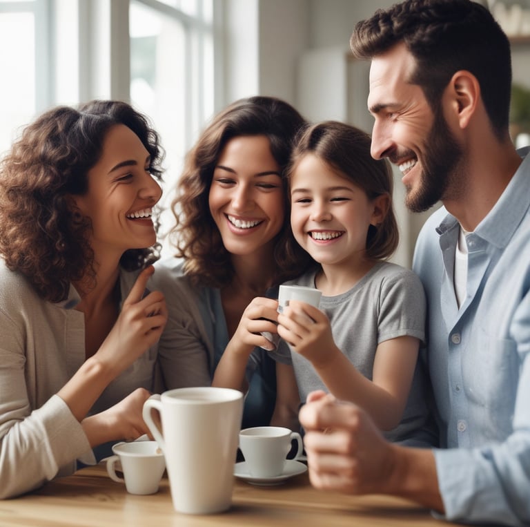 A sunlit Colombian coffee farm with ripe coffee cherries hanging from lush green branches.