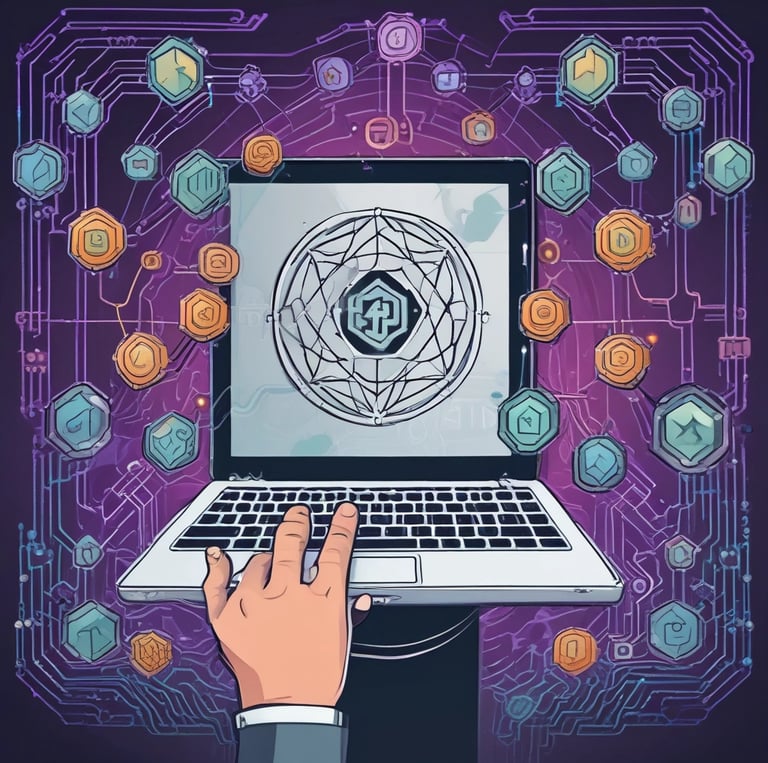 A digital artist confidently holding a glowing NFT certificate symbolizing ownership and protection.