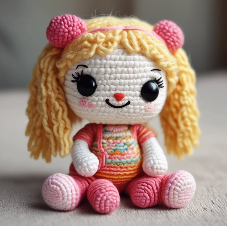 Close-up of colorful crochet yarns and hooks arranged neatly on a wooden table