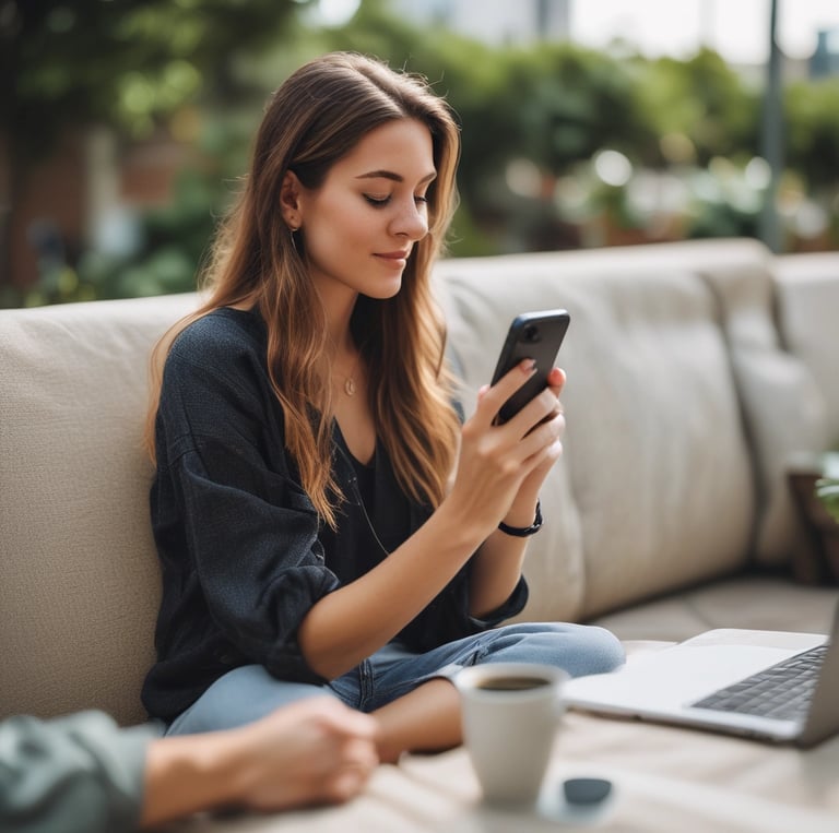 A confident business owner working on a laptop, surrounded by notes and digital product designs.