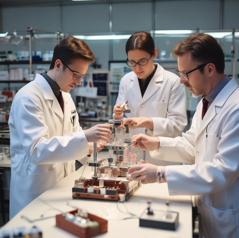 A Meditrans Global courier carefully handling a temperature-controlled medical sample package at an airport cargo terminal.