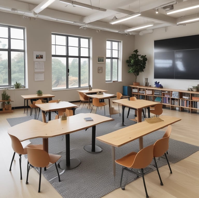 A sleek, modern workspace bathed in golden light with subtle black accents, featuring a person meditating beside advanced tech devices.