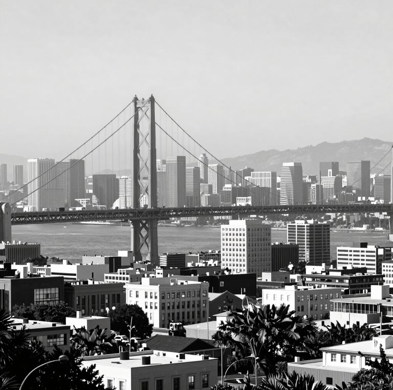 Black and white photo of a modern architectural building symbolizing strength and stability.