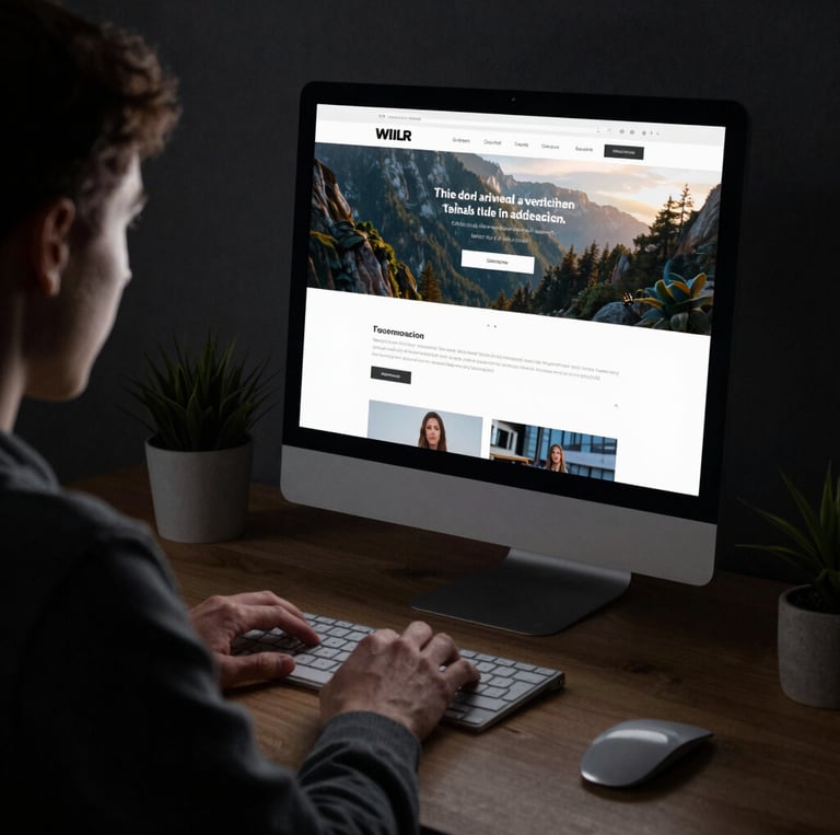 A cozy Scandinavian-style restaurant interior with warm lighting, alongside a candid shot of the agency team planning content around a wooden table.