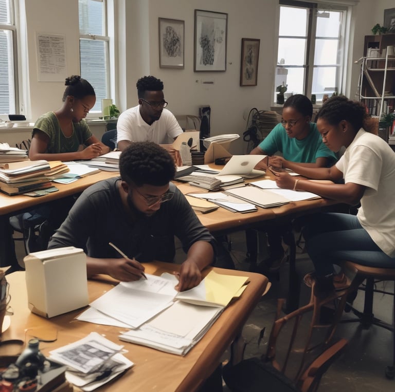 A skilled team collaborating with high-end professional equipment in a bright, modern workspace.