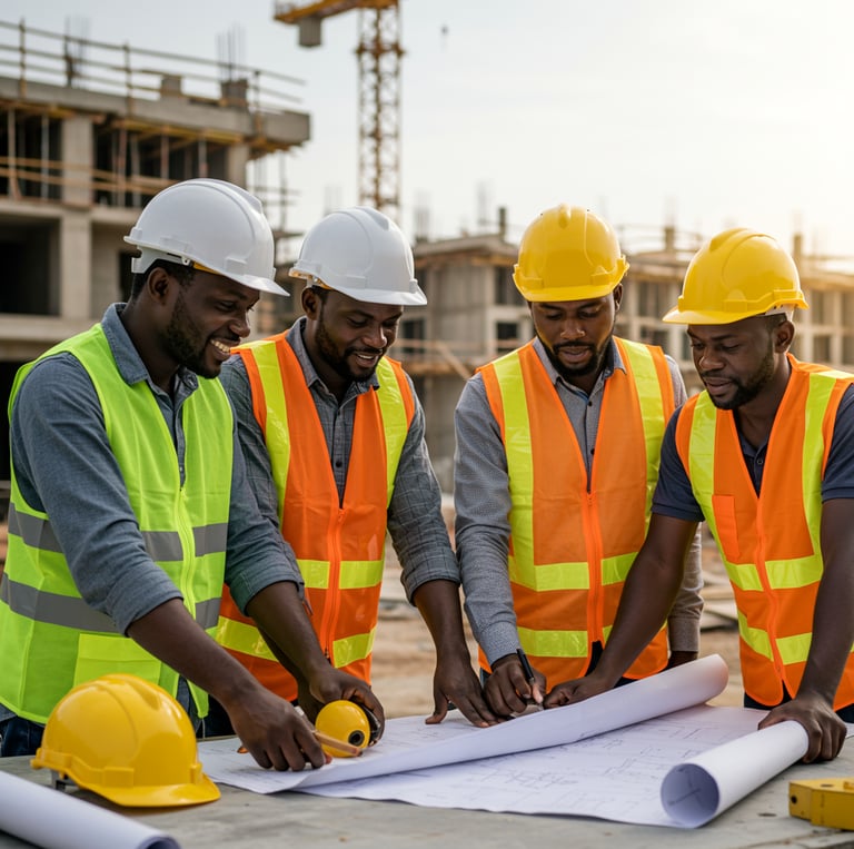 a group of men in safety vests and safety vests