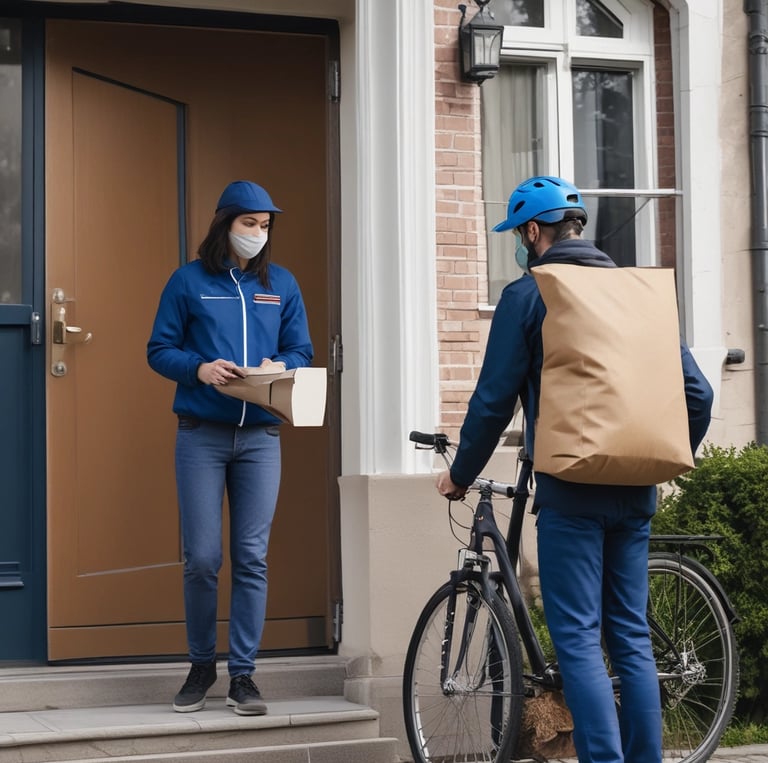 A delivery person handing over a package to a customer.