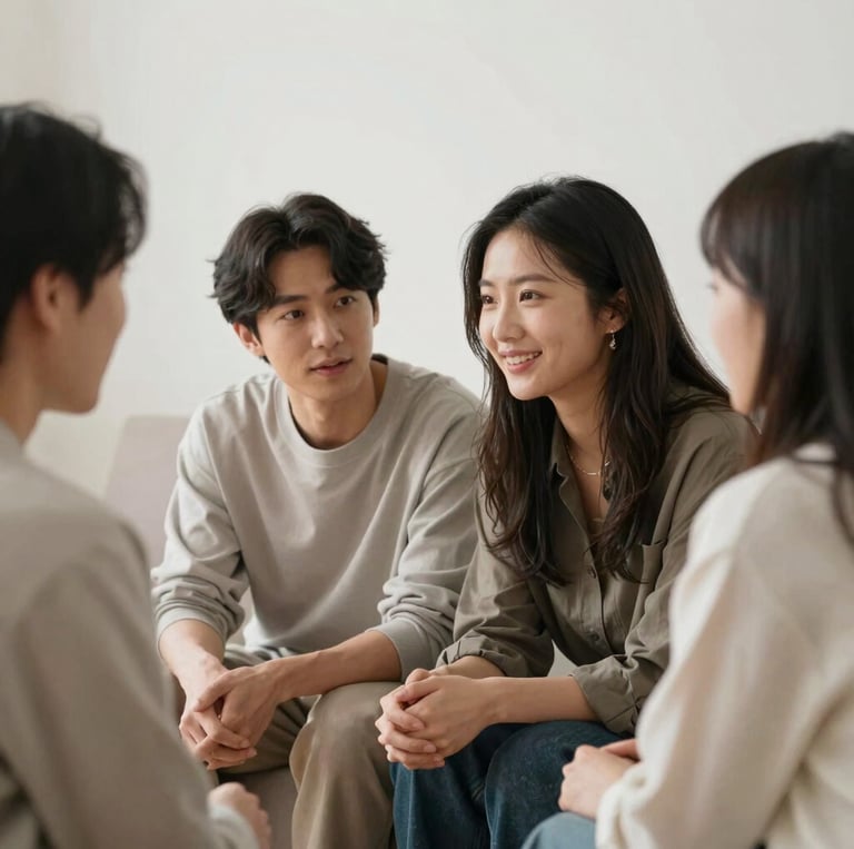 A warm, inviting scene of two people sharing a heartfelt conversation over coffee in a cozy setting.