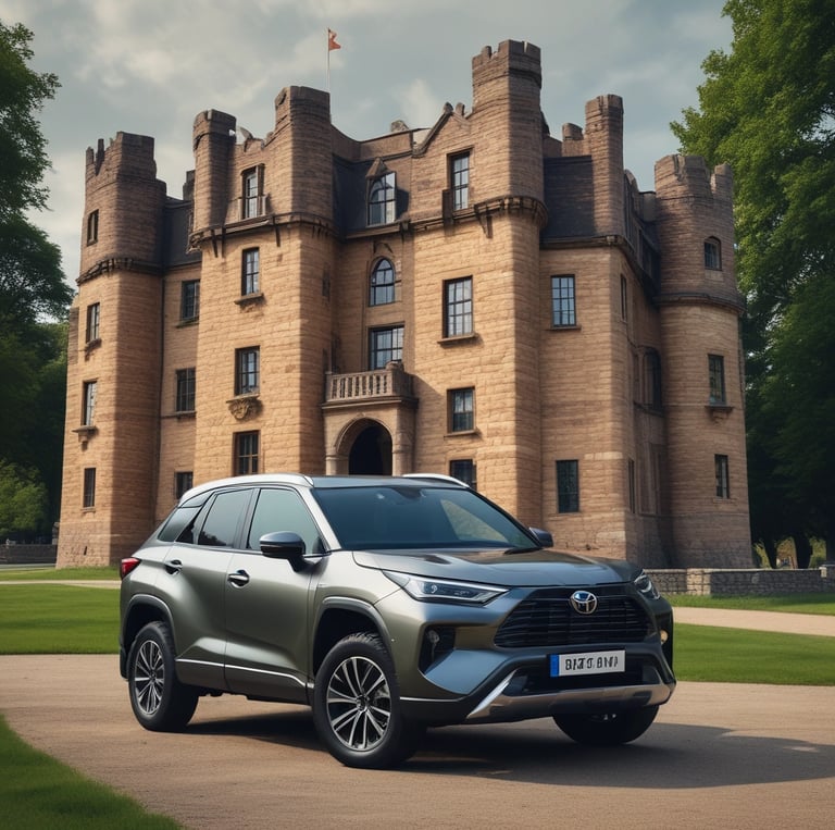 A luxurious car parked in front of a modern building.